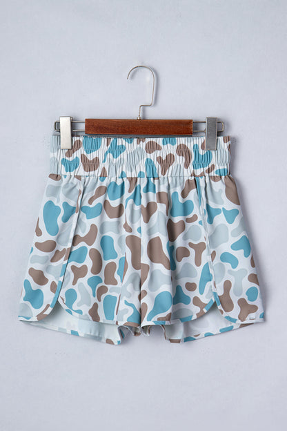 Camo Shirred High Waist Athleisure Shorts