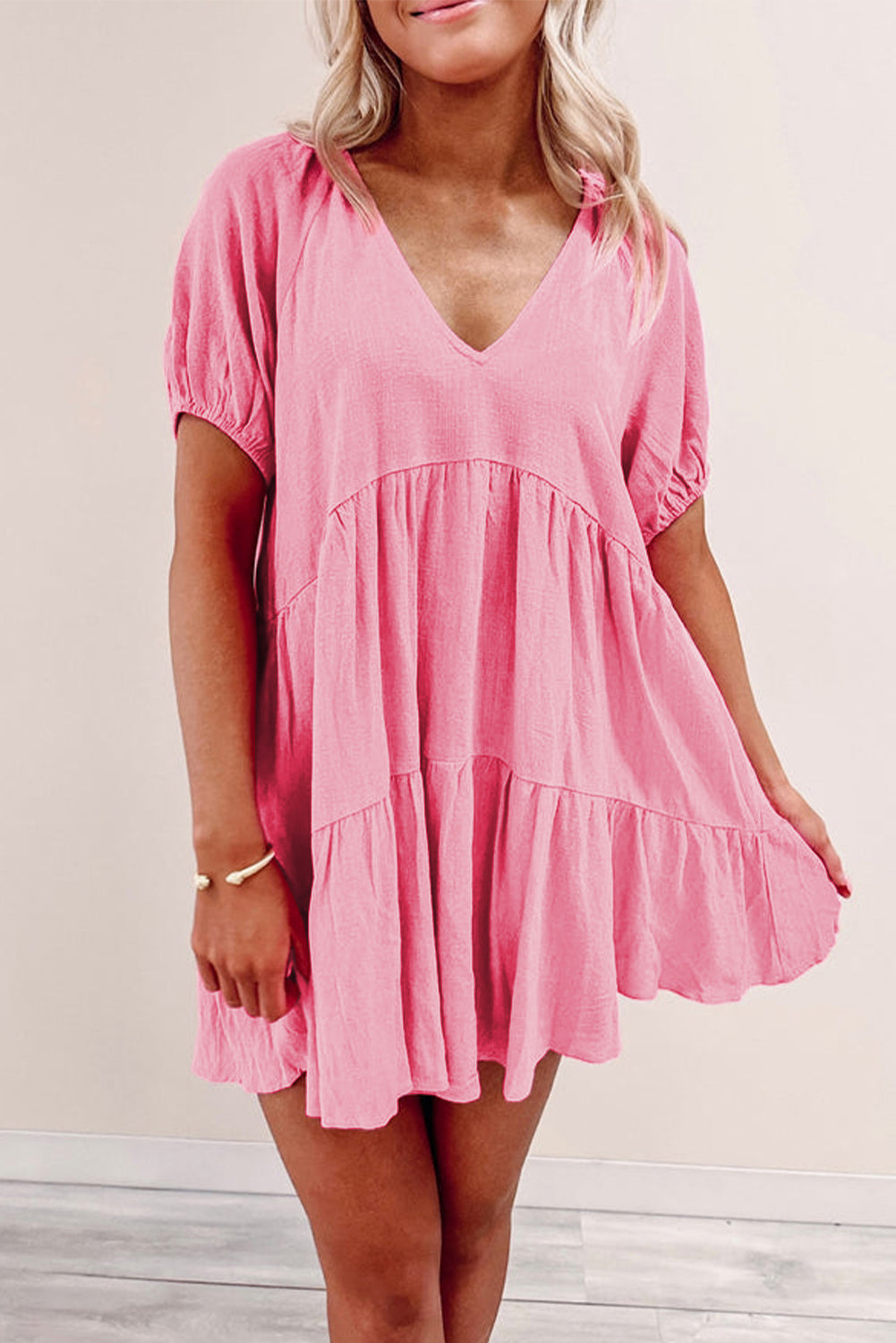 Ruffle Tiered Puff Sleeve Dress