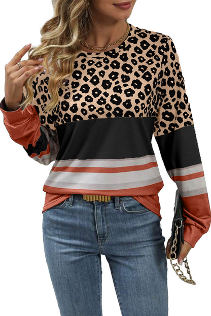 Leopard Colorblock Long Sleeve Top