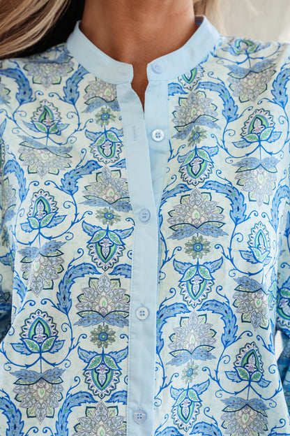 Paisley Long Puff Sleeve Buttoned Shirt
