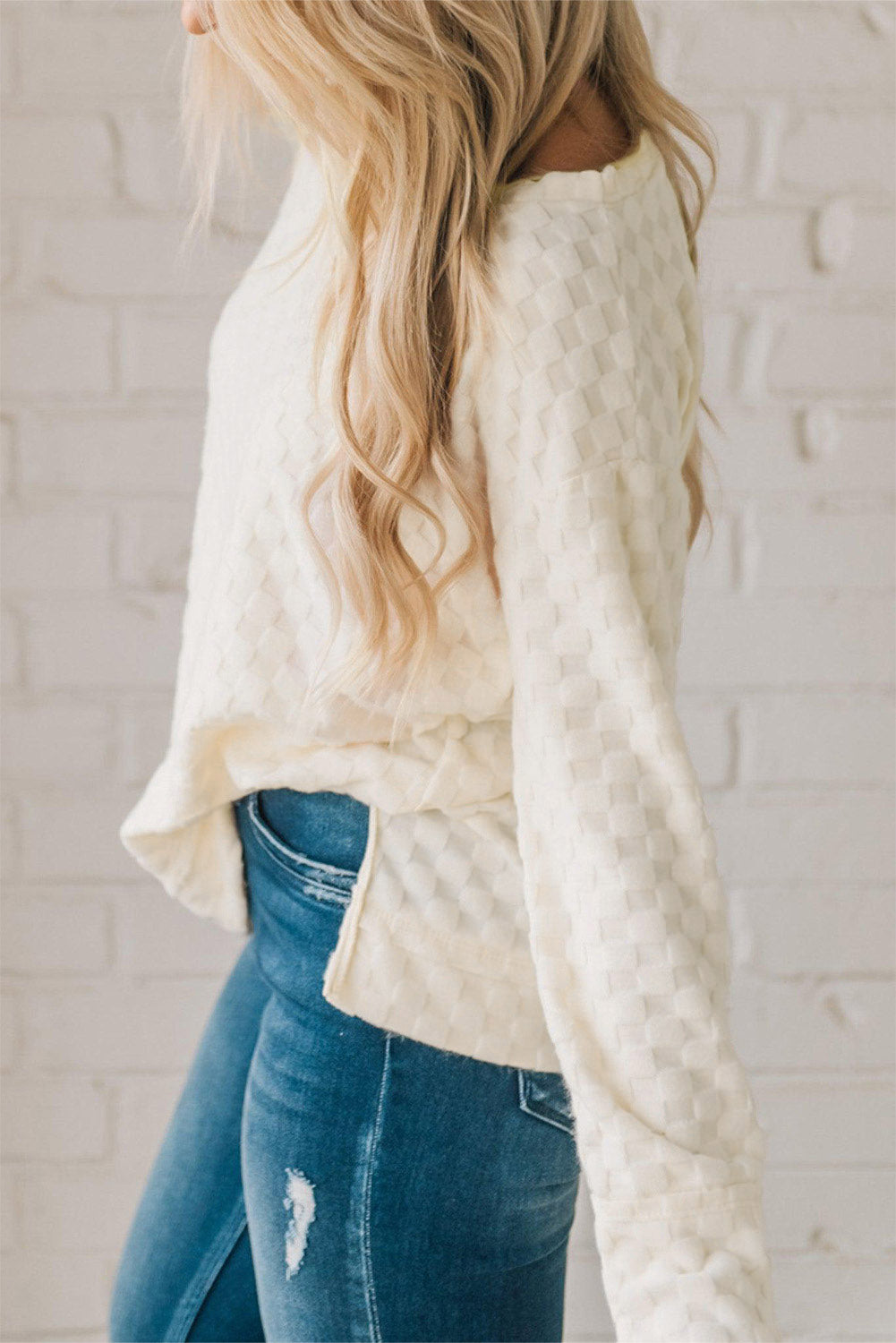 Checker Textured Thumbhole Sleeve Top