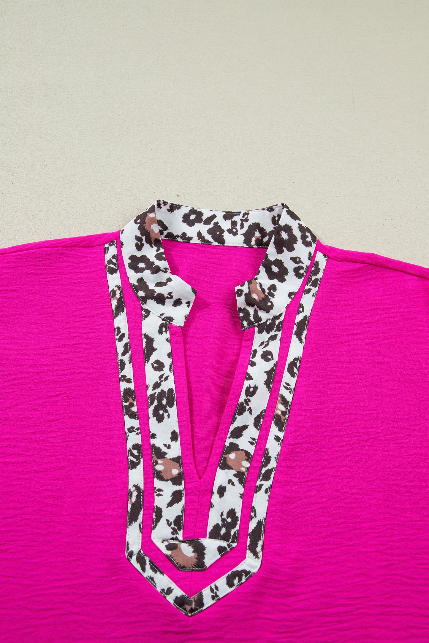 Leopard Patchwork Dolman Sleeve V-Neck Blouse