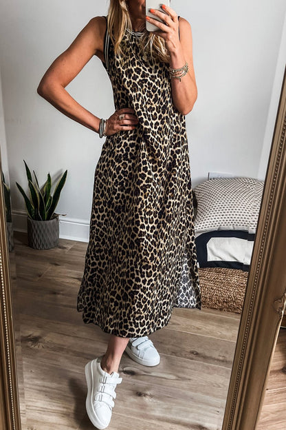 Leopard Stripe Sleeveless Maxi Dress