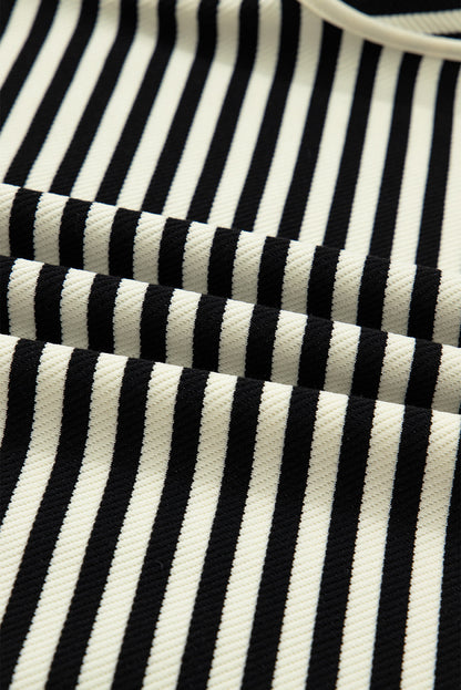 Stripe Textured Pullover Top and Mini Skirt Set