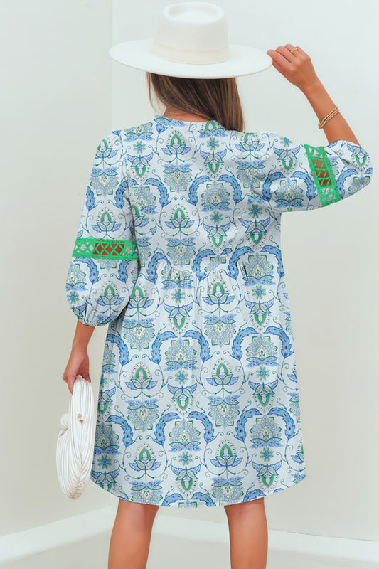 Paisley Patchwork Contrast Bracelet Sleeve Mini Dress