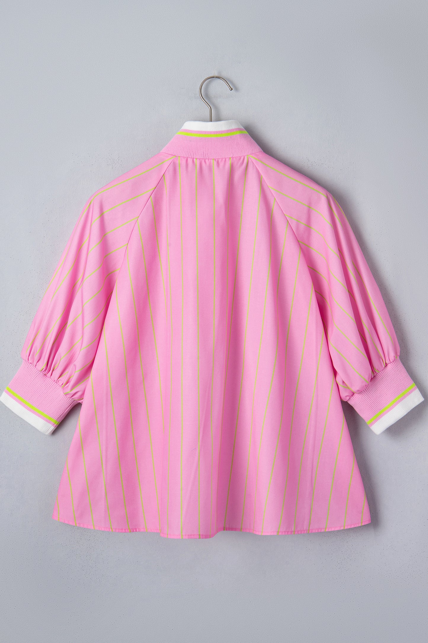 Stripe Half Zip Collared 3/4 Sleeve Blouse