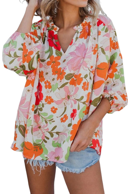 Floral 3/4 Puff Sleeve Blouse