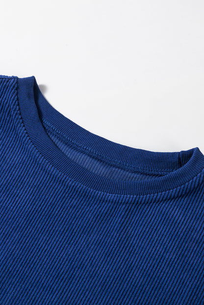 Solid Ribbed Corduroy Long Sleeve Oversized Sweatshirt