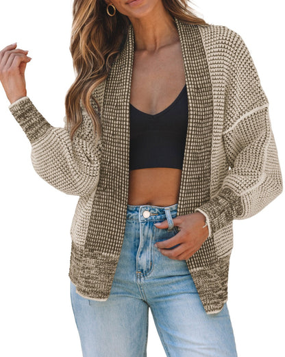 Chunky Waffle Open Front Cardigan