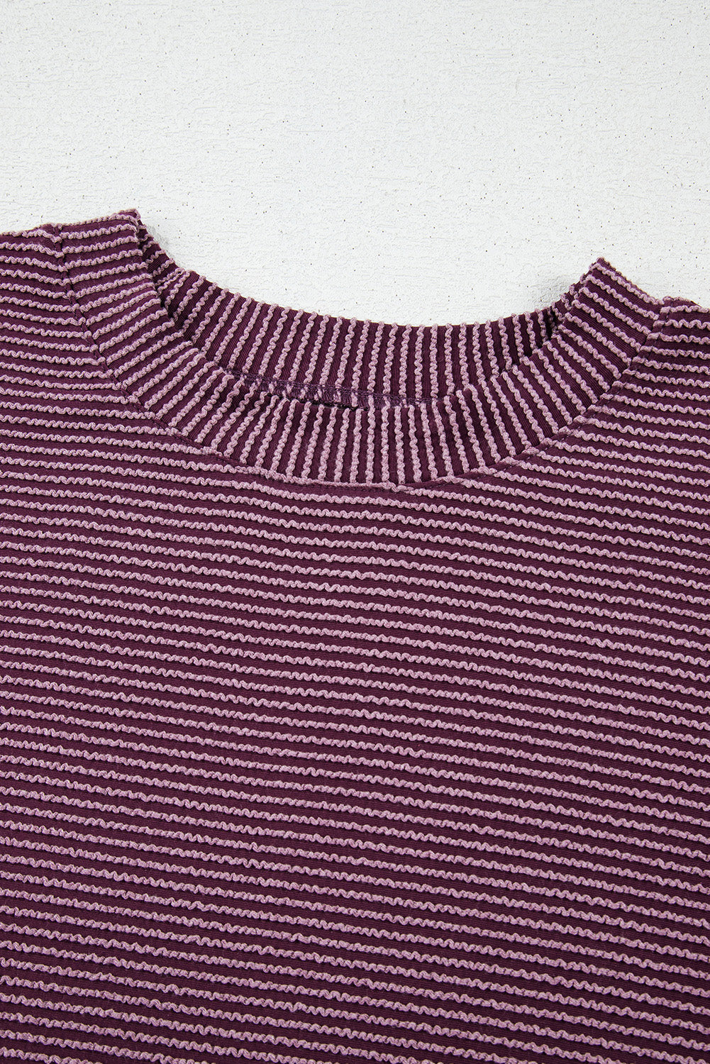 Solid Corded Knit Mock Neck T-Shirt
