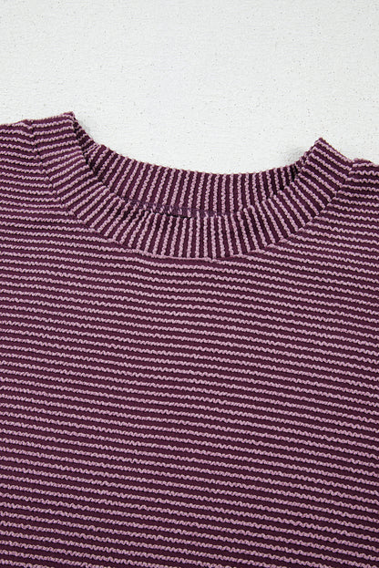 Solid Corded Knit Mock Neck T-Shirt