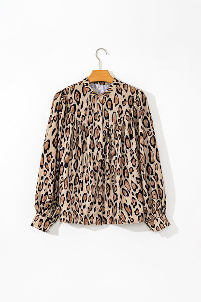 Leopard Balloon Sleeve Button-Up Shirt