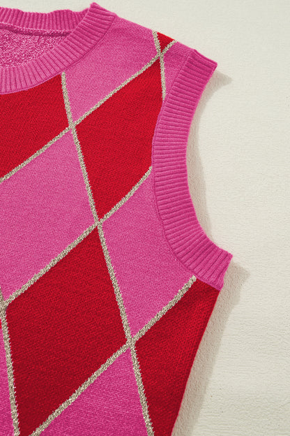 Glitter Trim Rhombus Pattern Knit Sweater Top