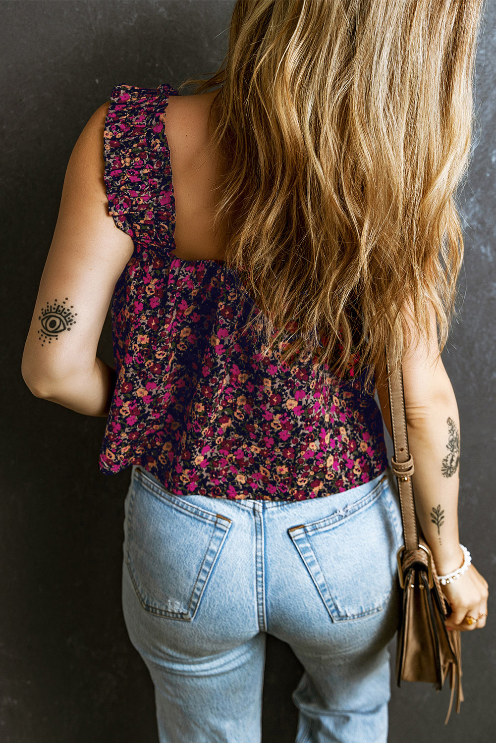 Floral Frilled Straps Tank Top