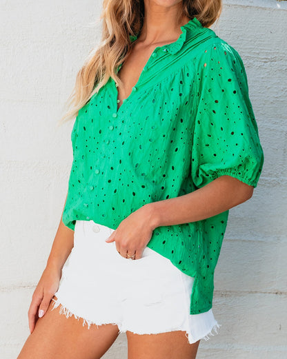 Floral Embroidered Puff Sleeve Blouse