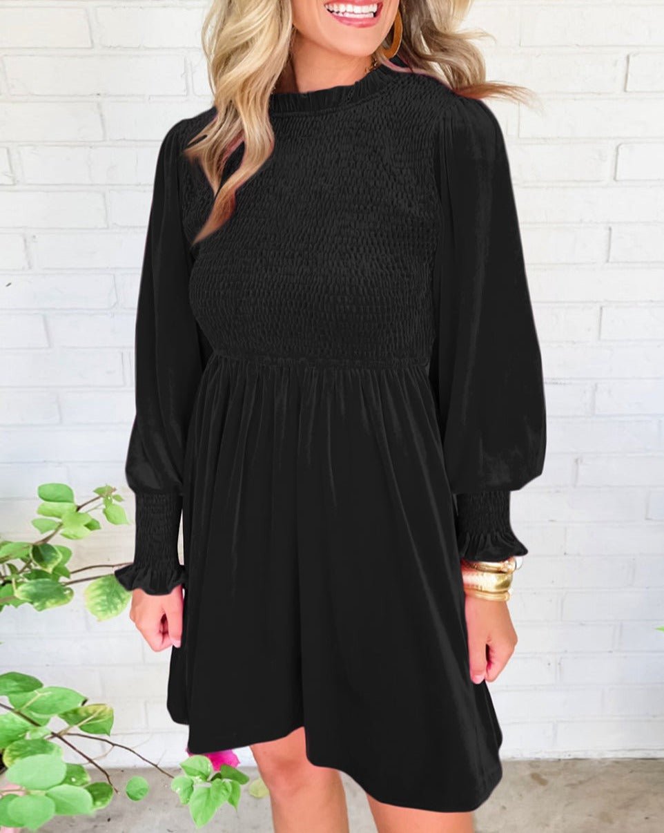 Velvet Smocked Puff Sleeve Dress