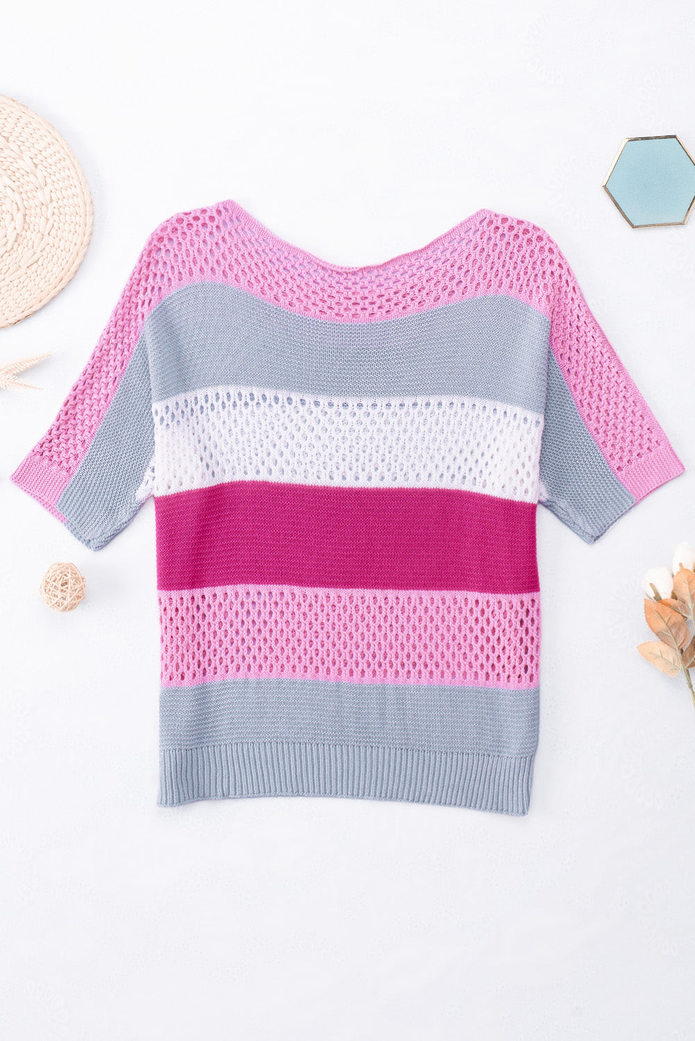 Colorblock Stripe Hollowed Knit Top