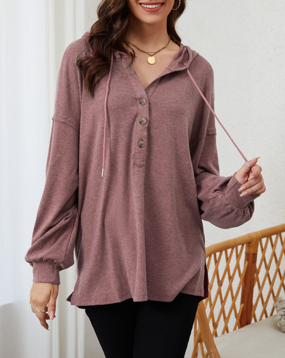 Half Buttoned High Low Hoodie