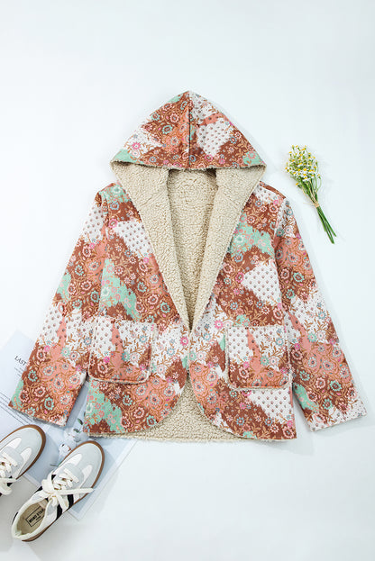 Floral Sherpa Lined Hooded Jacket