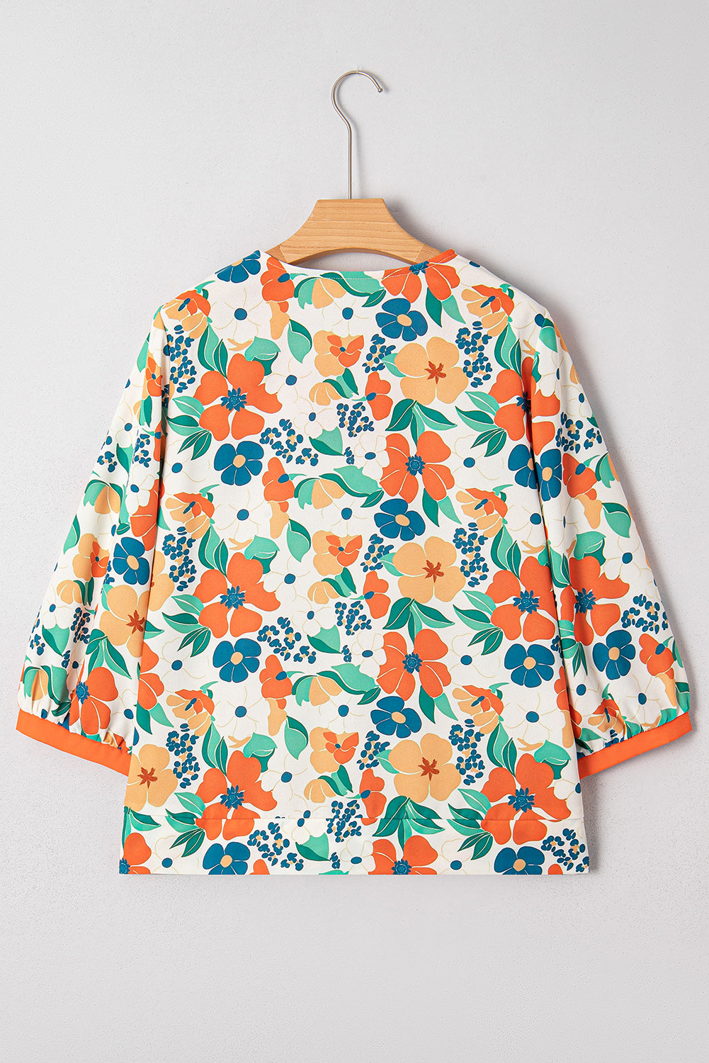 Floral Frilled V-Neck 3/4 Sleeve Blouse
