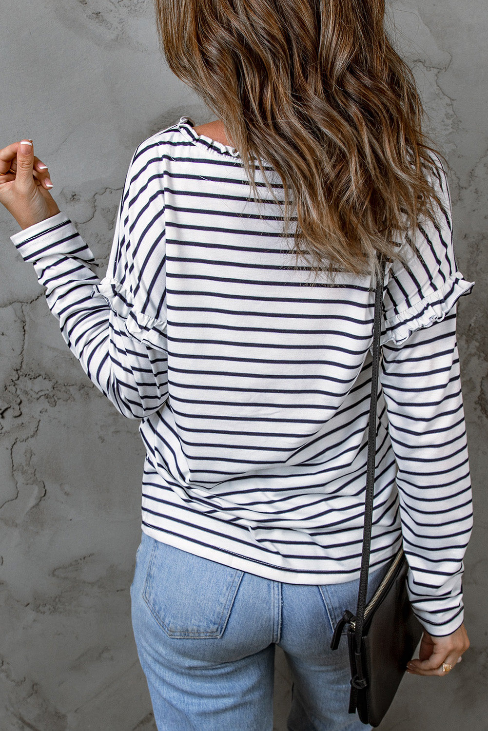 Stripe Ruffle Long Sleeve Top