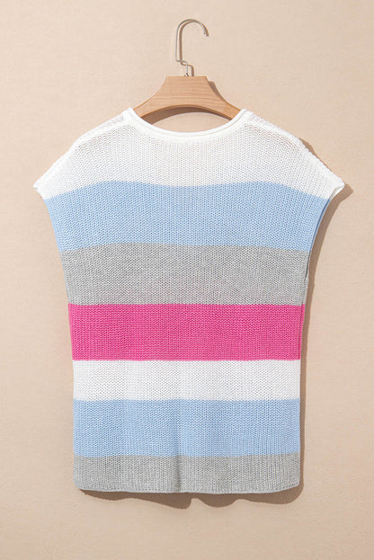 Stripe Colorblock V-Neck Sweater T-Shirt