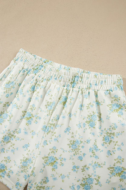 Floral Short Sleeve & Elastic Waist Short Sets