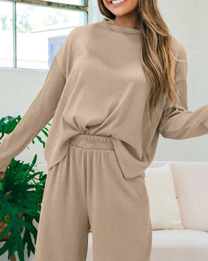 Textured Pullover and Pants Outfit Set