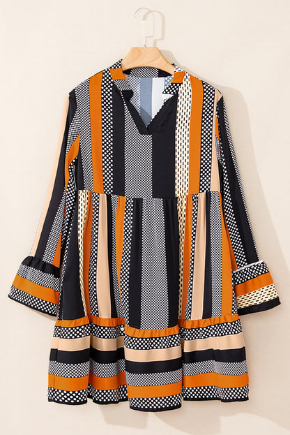 Stripe Polka Dot Ruffle Hem Mini Dress