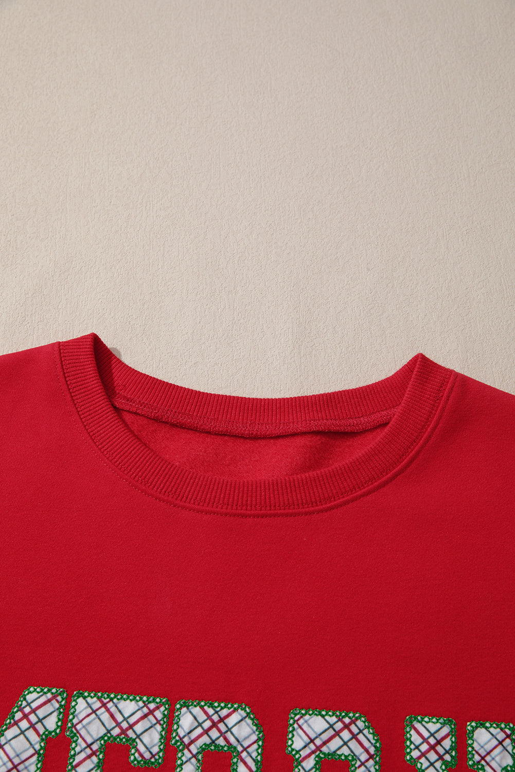 Christmas Merry and Bright Plaid Embroidered Crewneck Sweatshirt