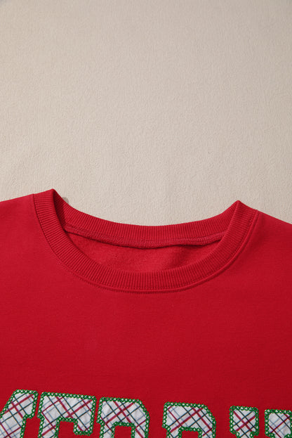 Christmas Merry and Bright Plaid Embroidered Crewneck Sweatshirt