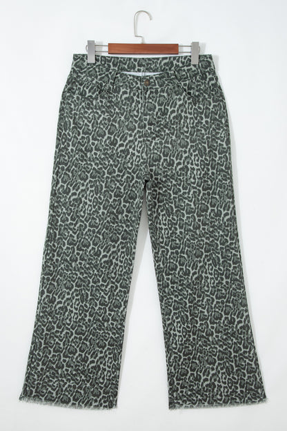 Leopard Frayed Edge High Waist Wide Leg Jeans