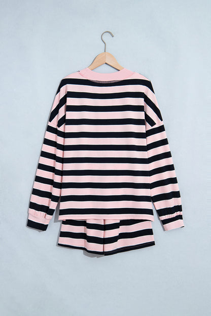 Stripe Oversized Long Sleeve Top & Shorts Set