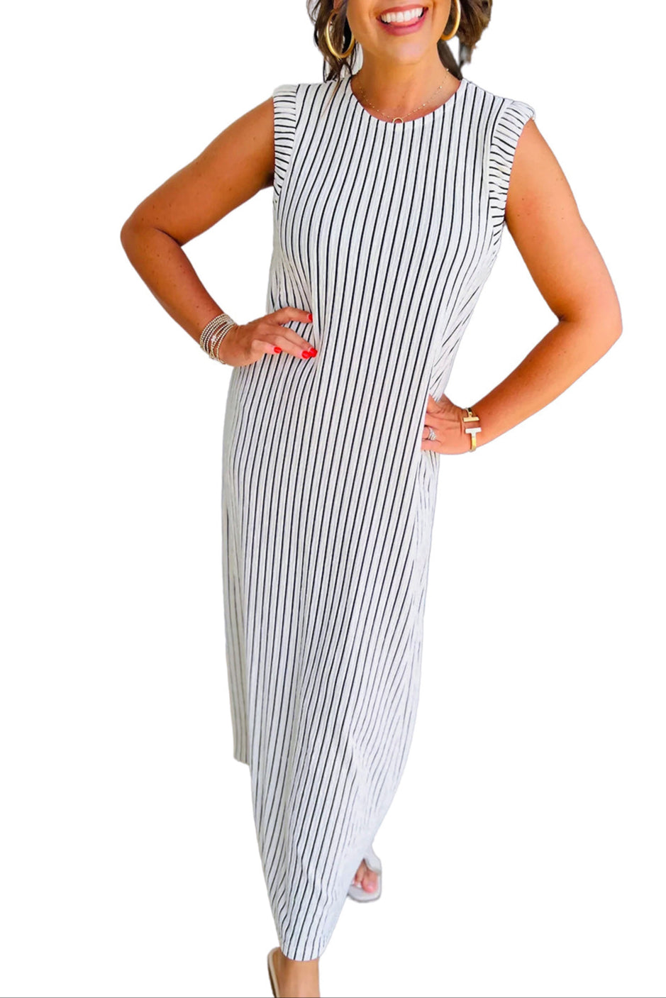 Stripe Sleeveless Maxi Dress