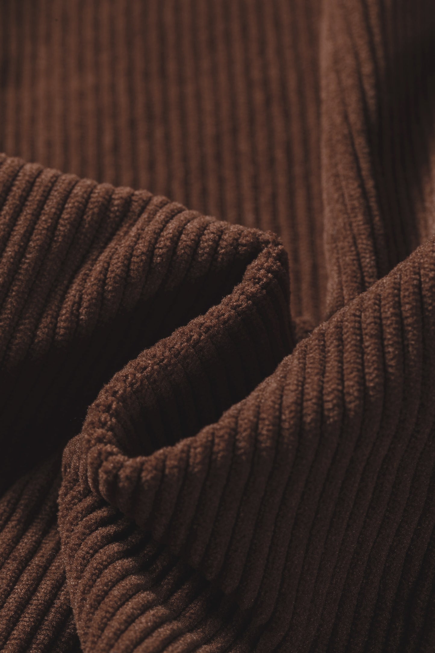 Solid Ruffle Trim V-Neck Long Sleeve Corduroy Shacket