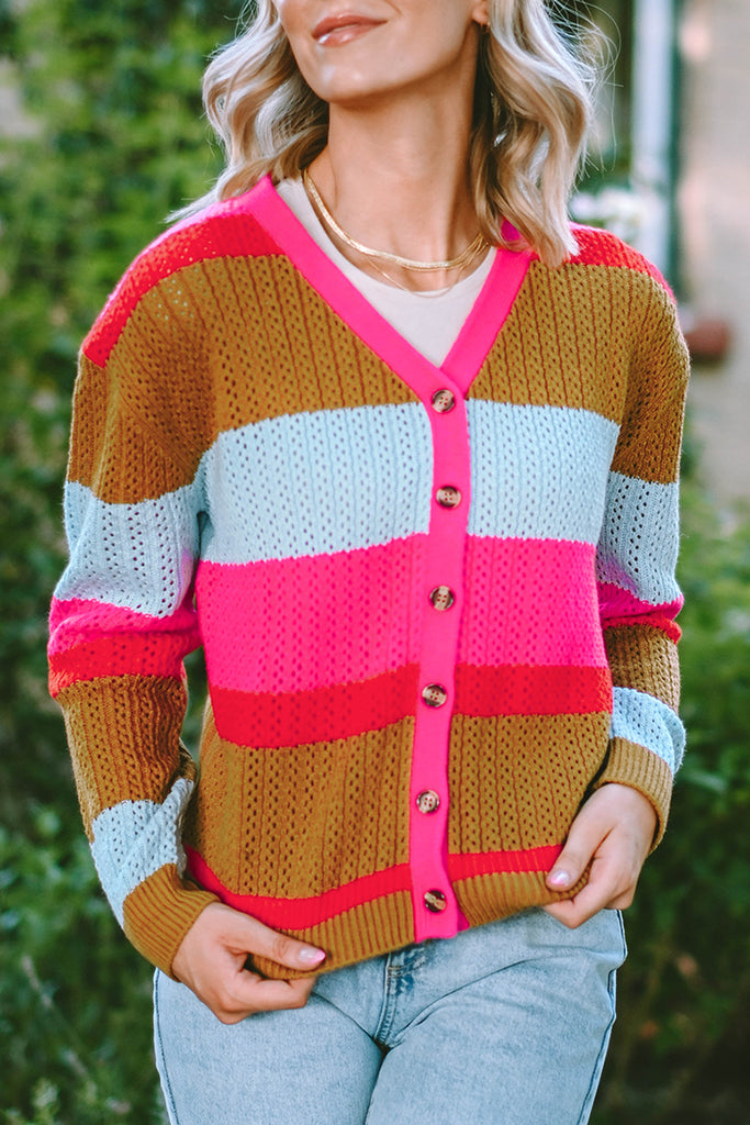 Colorblock Ribbed Button Front Sweater