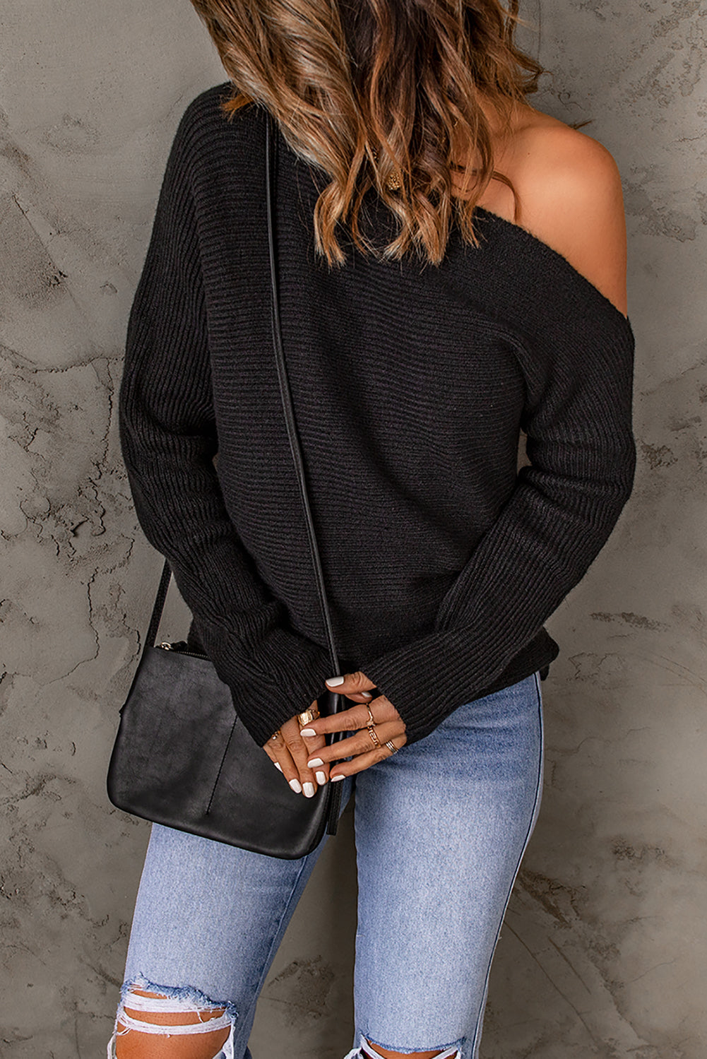 Ribbed Knit One Shoulder Sweater