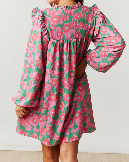 Floral Ruffled Babydoll Dress w/Pockets