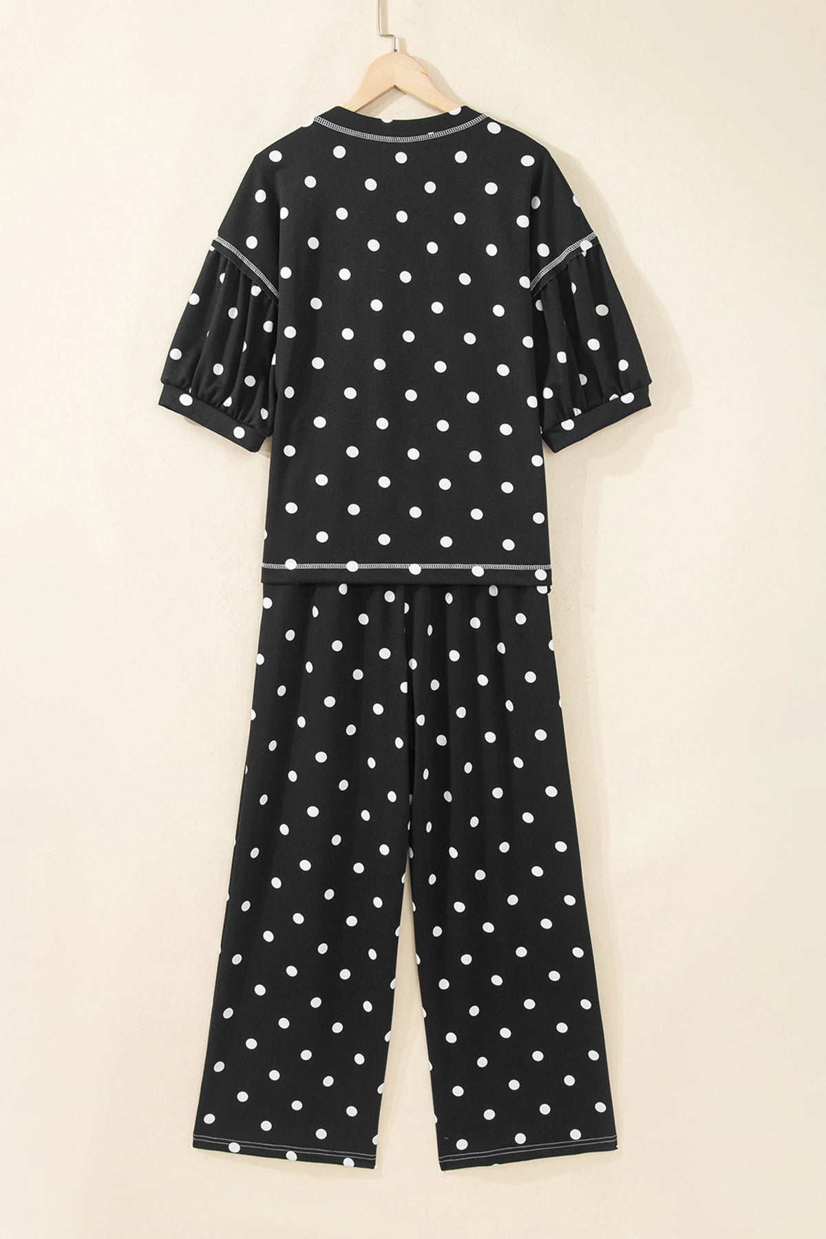 Polka Dot 3/4 Sleeve Top & Elastic Waist Pants Set
