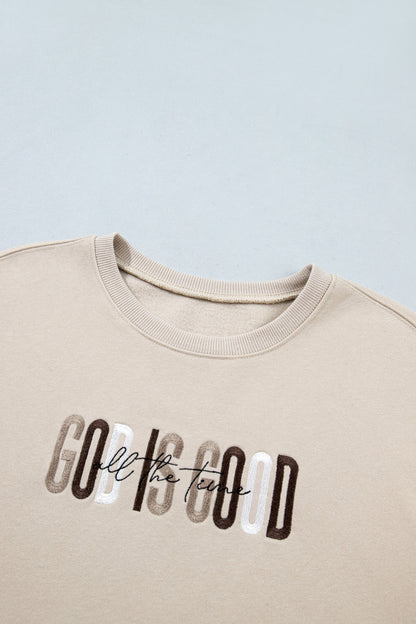 God Is Good Embroidered Drop Shoulder Crewneck Sweatshirt