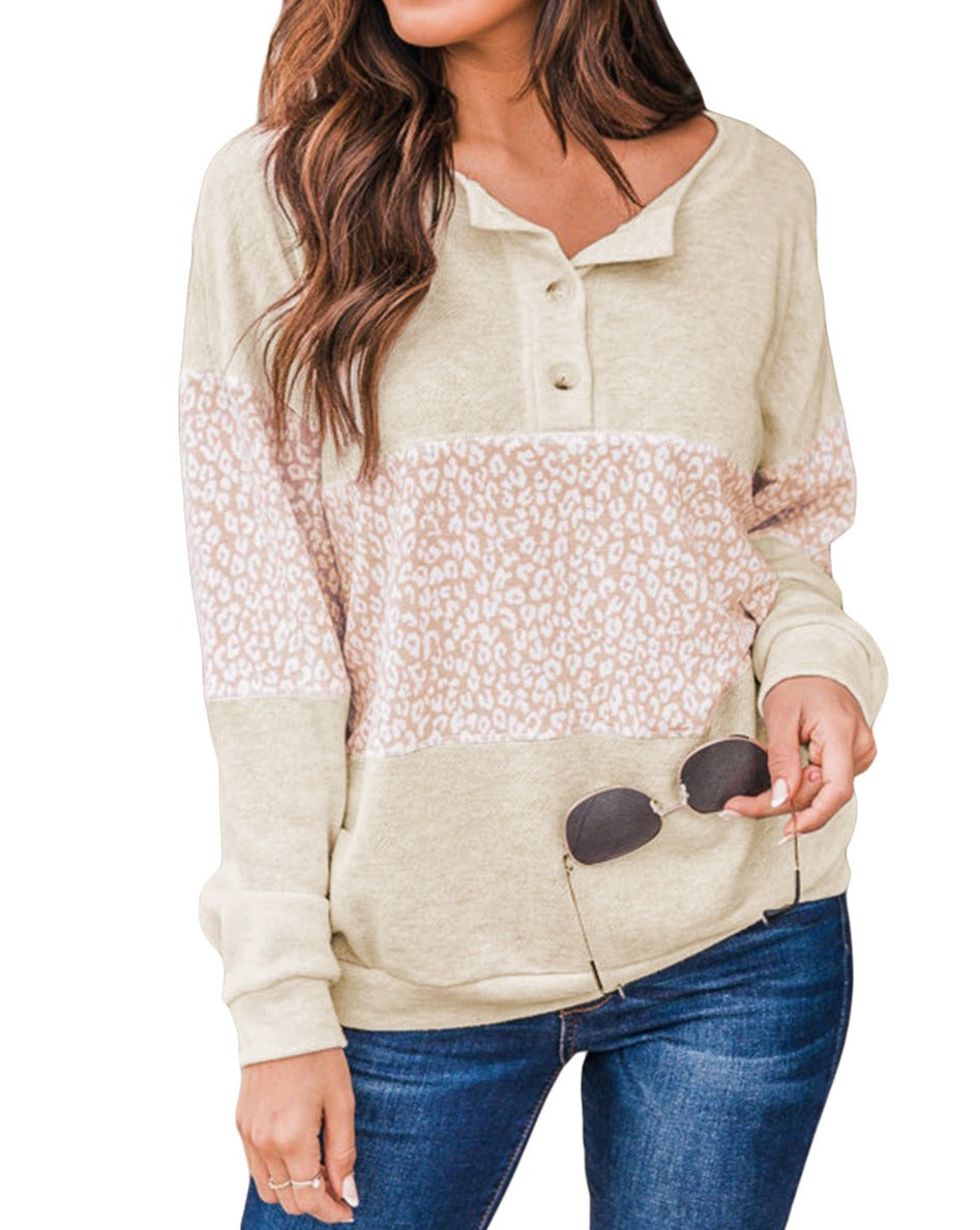 Leopard Colorblock Long Sleeve Pullover