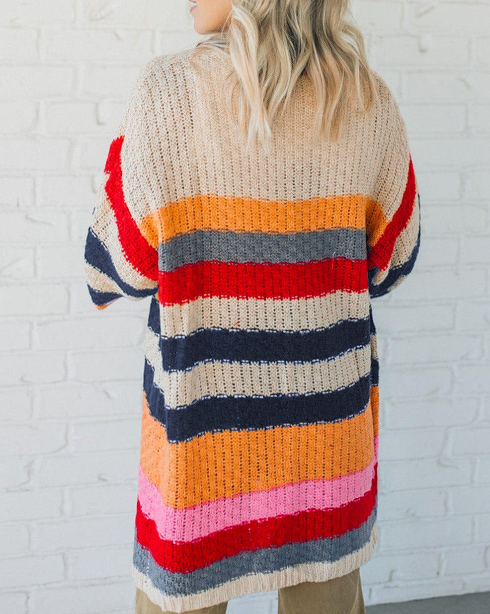 Stripe Knitted Open Cardigan