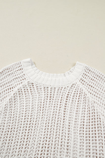 Plus Size Crochet Bow Tie Short Sleeve Sweater