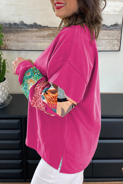 Plus Size Patchwork Long Sleeve Sweatshirt