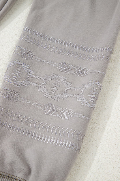 Western Aztec Embroidered Sleeve V-Neck Sweatshirt