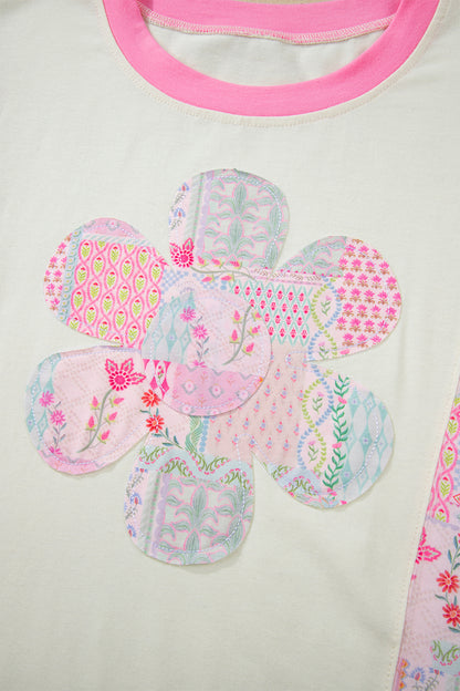 Floral Colorblock Patchwork Short Sleeve Top