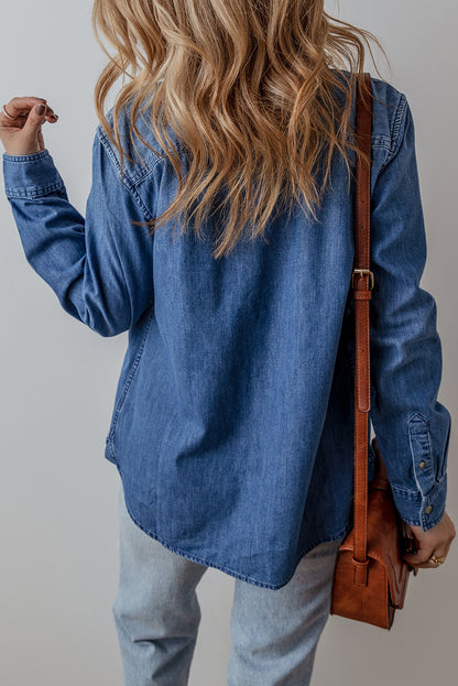 Denim Flap Pocket Buttoned Shacket