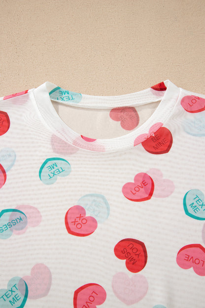 Valentine Heart Candy Mesh Long Sleeve Top