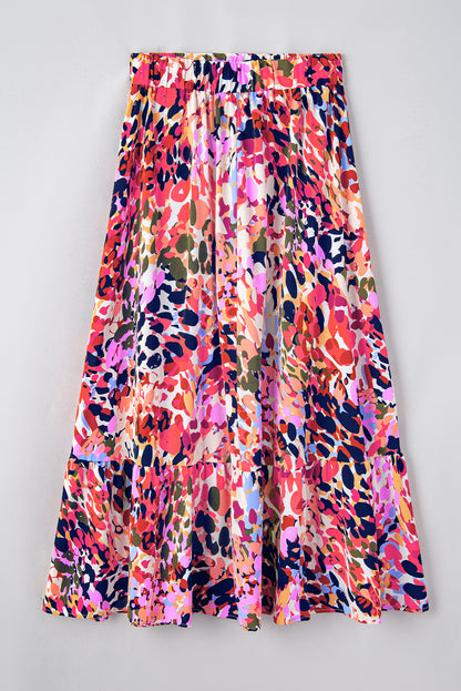 Abstract Floral Ruffle Maxi Skirt