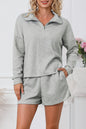 Waffle Zipped Sweatshirt and Shorts Set